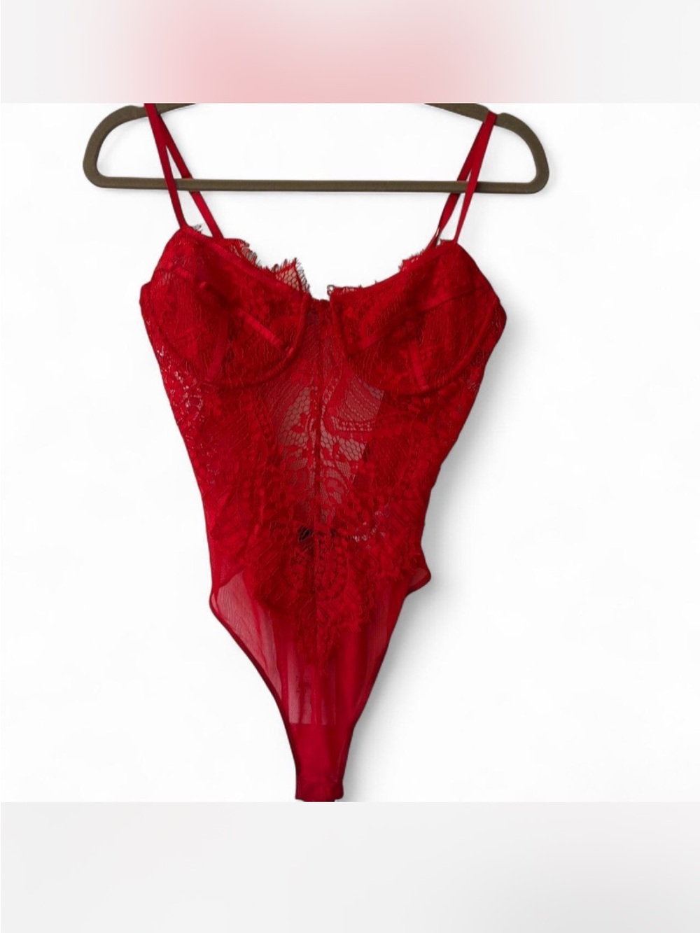 NWT Bardot Red Lace Sheer Bodysuit size US 8/M corset lingerie going out top